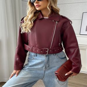 Fitaylor 여성용 PU 가죽 재킷, 캐주얼 라펠 지퍼 짧은 코트, 오토바이 아웃웨어, 용수철 가을