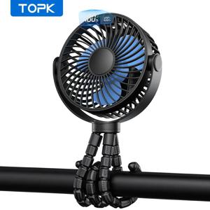 TOPK 유모차 팬 5000mAh 미니 USB 충전식 LED 디스플레이 4 속도 360 회전 조용한 개인 냉각 팬 아기 야외 캠핑