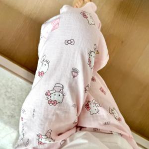 Sanrio 헬로 키티 퓨어 코튼 파자마 바지 와이드 카와이 키티 레그 팬츠 여름 얇은 하이 웨이스트 캐주얼 바지 소녀 선물