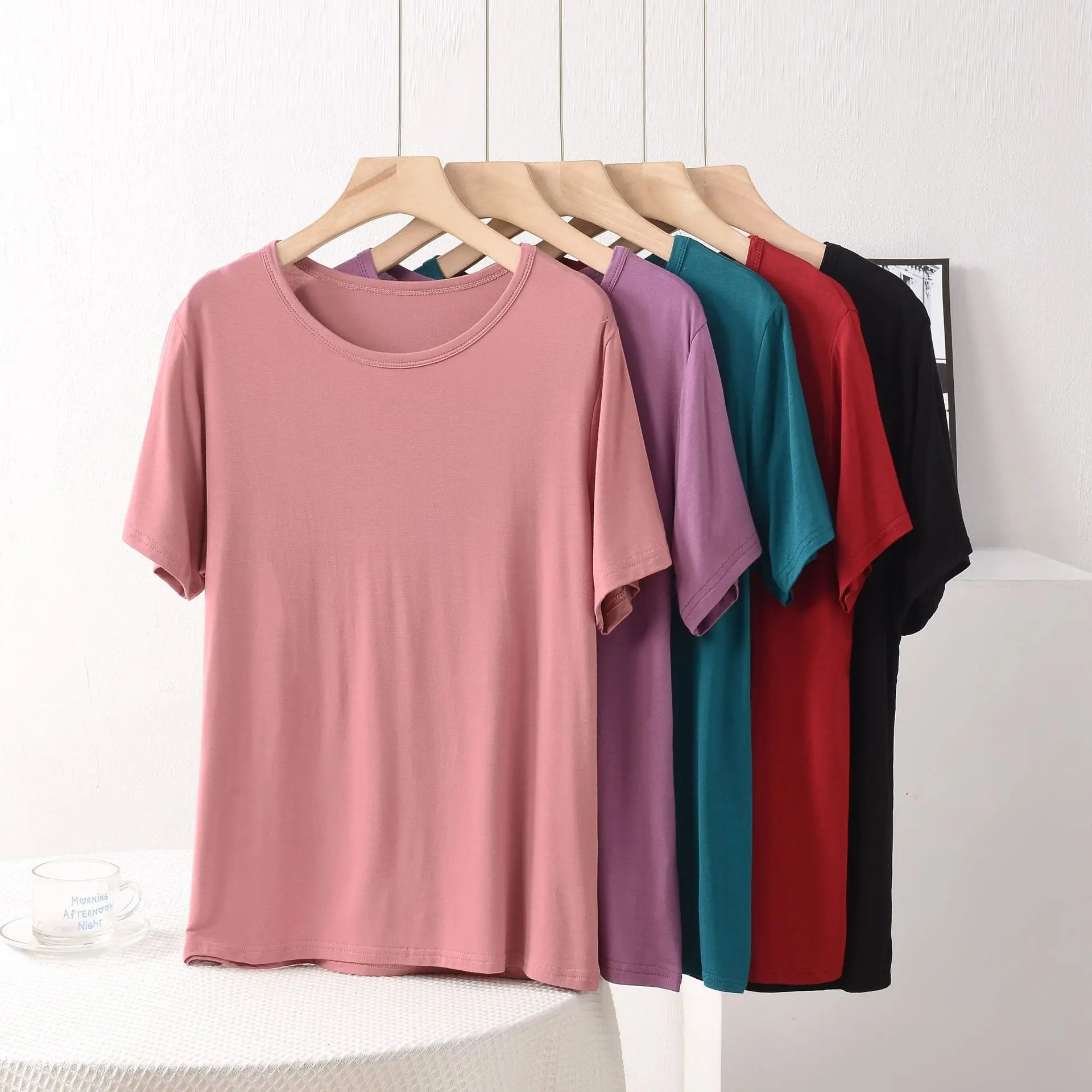 XL ~ 8XL 플러스 사이즈 루즈 피팅 모달 티셔츠 오 넥 반팔 티셔츠 여름 여성 얇은 티셔츠베이스 레이어 탑 모든 경기