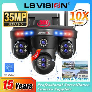 LS VISION 35MP 4개의 화면 10XZoom WiFi IP 카메라 야외 3개의 360 PTZ 카메라 자동 추적 보안 CCTV 감시 카메라