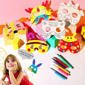 8 Pcs DIY 어린이 색상 만화 동물 그림 마스크 장난감 유치원 낙서 예술 공예 어린이 몬테소리 크리 에이 티브 그림 선물