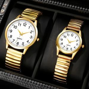 1/2PCS 미니멀리스트 패션 디지털 대형 다이얼 쿼츠 시계 탄성 밴드 연인 선물을위한 우아한 커플 손목 시계 도매