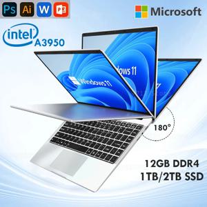 샤먼 노트북 컴퓨터 윈도우 11 프로 인텔 아톰 A3950 쿼드 코어 2025 노트북 PC 12GB 램 1TB/2TB SSD 1920*1080 오피스 컴퓨터
