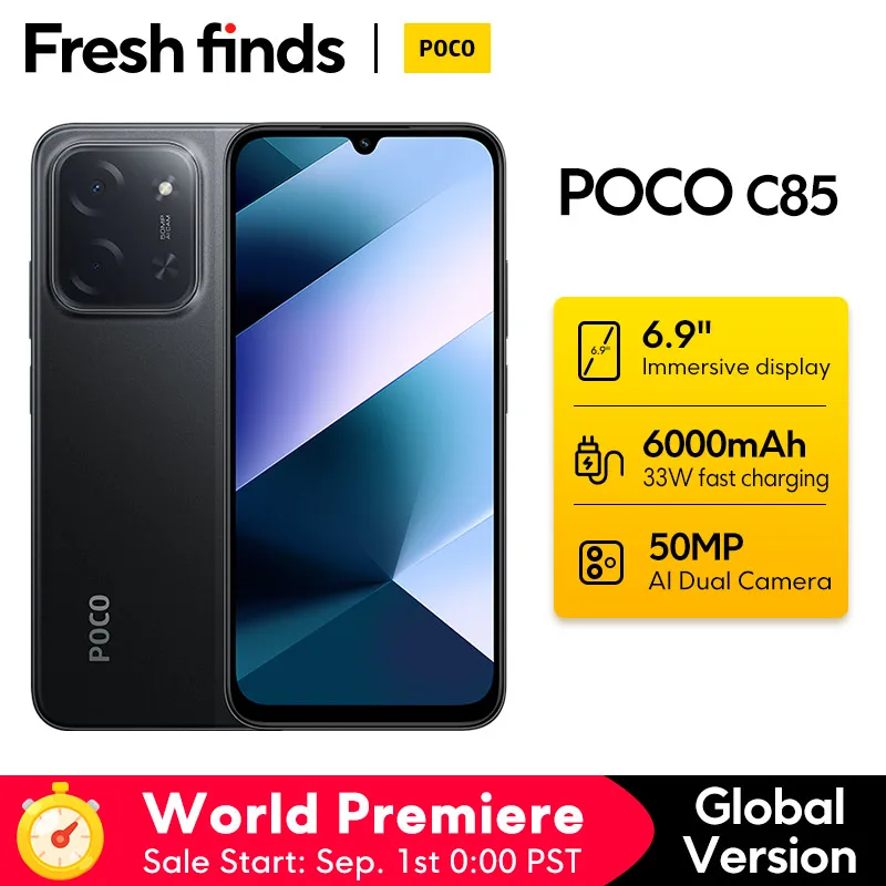[월드 프리미어] POCO C85 글로벌 버전 스마트폰 128/256GB Helio G81-Ultra 6000mAh 배터리 6.9인치 디스플레이 50MP 카메라 33W NFC