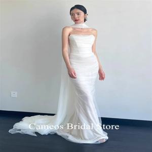 SONDR Strapless Tulle 한국 우아한 웨딩 드레스 맞춤형 신부 드레스 웨딩 드레스 인어 셔링 코르셋 아이보리 웨딩 드레스 신부