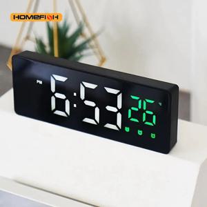 음성 제어 디지털 알람 시계 온도 날짜 표시 스누즈 탁상시계 3개 알람 12/24시간 미러 LED 시계 USB 케이블 포함