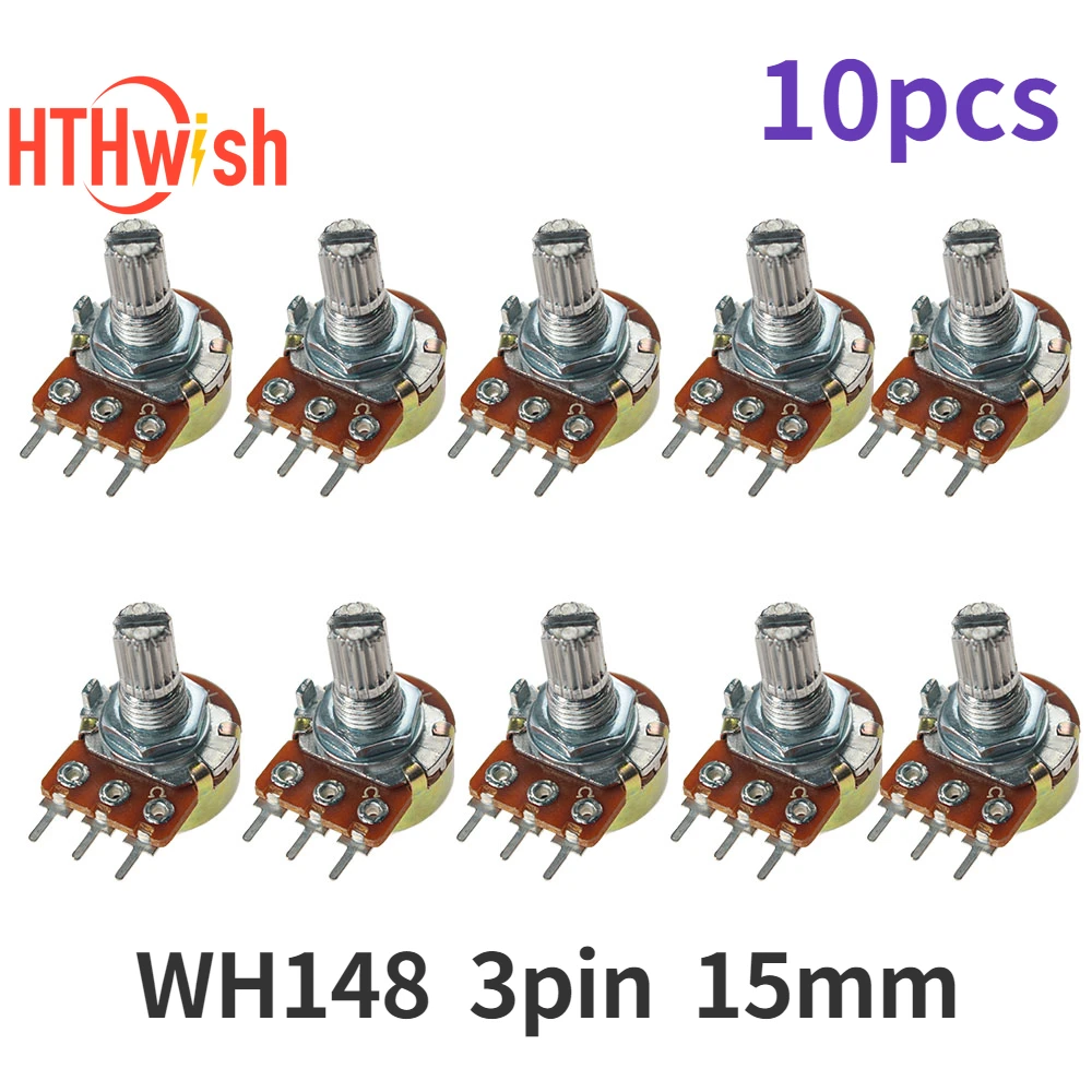 10PCS WH148 15mm 3핀 선형 전위차계(너트 및 와셔 포함) 1K 2K 5K 10K 20K 50K 100K 250K 1M 전위차계 키트