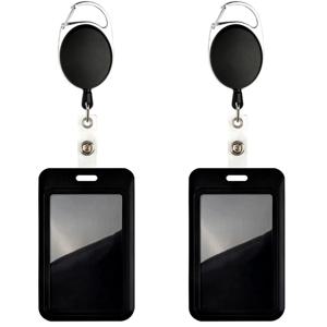 1/2set 카드 홀더 헤비 듀티 카라비너 ​​릴 클립 세트가있는 ID 배지 홀더 개폐식 수직 홀더 여성 남성