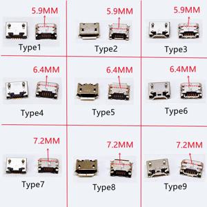100pcs 마이크로 USB 미니 커넥터 5pin 5.9mm 6.4mm 7.2mm 짧은 바늘 5P DIP2 데이터 포트 모바일 엔드 플러그 V8 포트 용 충전 포트