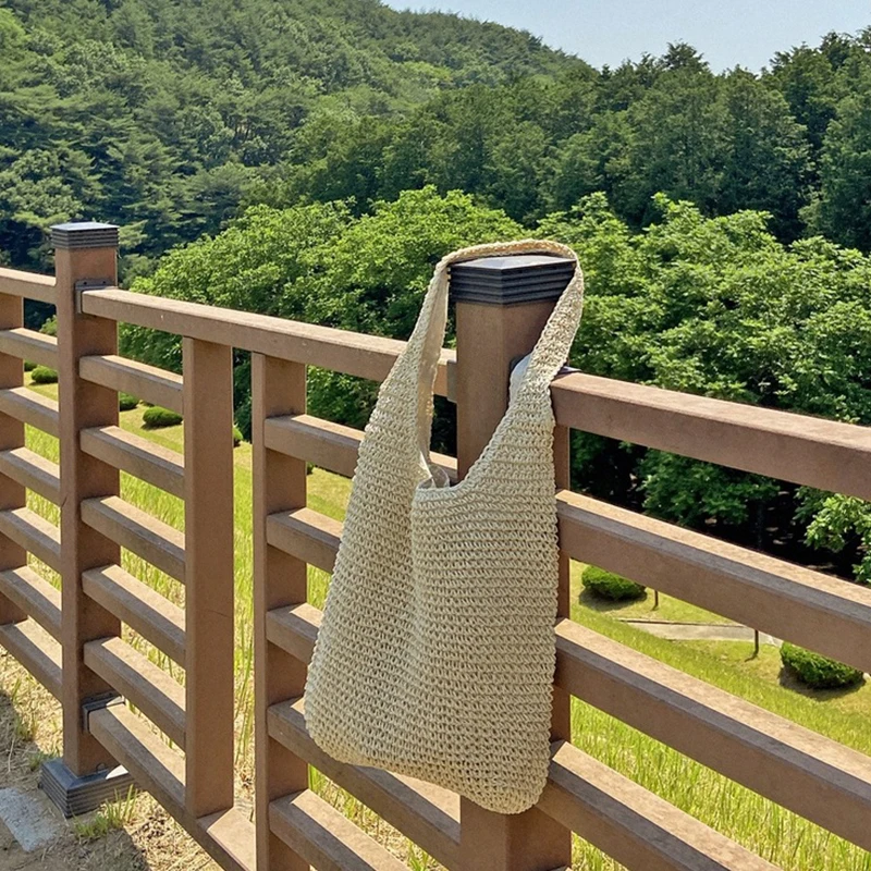 빨대 짠 여성용 대용량 숄더백, 손으로 짠 해변, 여름 해변 휴양지 패션