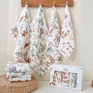 3pc/5pc 베이비 타올 세트 코튼 6 레이어 Guaze 신생아 Burp Cloths Baby Drool 페이스 타올 슈퍼 소프트 모슬린 스퀘어 베이비 케어