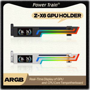 파워 트레인 Z-X6 그래픽 카드 브래킷 온도 디스플레이 5V 3PIN ARGB AURA SYNC 그래픽 카드 VGA 홀더 높이 조절 가능