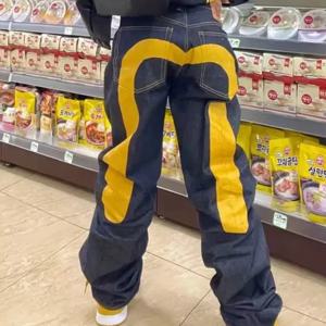 유럽과 미국의 힙합 청바지 남성과 여성 인쇄 사계절 유행 바지 고딕 Y2K 하이 스트리트 봄과 여름