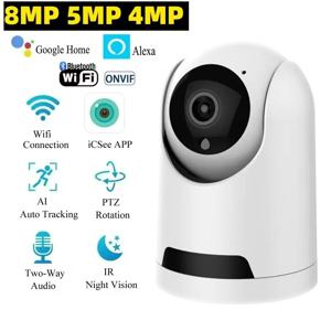 8MP ICSEE Wifi 보안 카메라 실내 감시 카메라 양방향 오디오 모션 감지 자동 추적 베이비 모니터 비디오 카메라