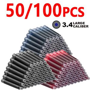 50/100pcs 만년필 잉크 카트리지 블랙 블루 레드 컬러 3.4mm 리필 잉크 카트리지 세트 보어 직경 고품질