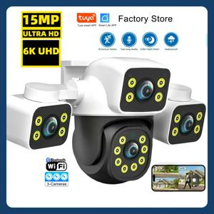 Tuya 스마트 15MP 3 렌즈 IP 카메라 3 화면 보안 자동 추적 무선 알람 WIFI CCTV 감시 야외 카메라