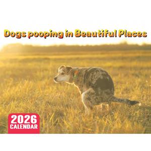 2026 Pooping Dog Calendar-Year 월간 플래너 및 일정 일정 주최자 벽 달력 친구를위한 재미있는 파티 개그 선물