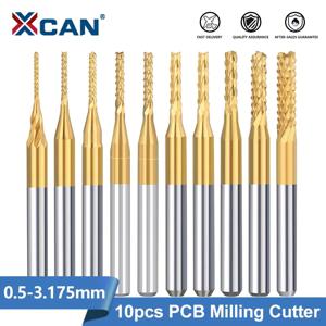 XCAN PCB 밀링 커터, CNC 라우터 비트, 3.175mm 생크 카바이드 엔드 밀, PCB 기계 밀링 도구용, 0.5-3.175mm, TiN 코팅, 10 개