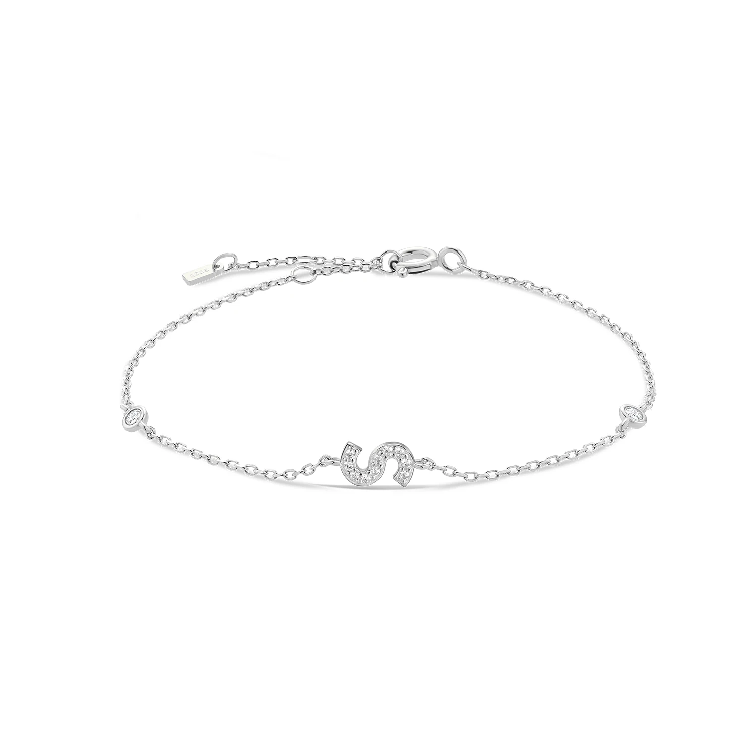 VEWANT 925 스털링 실버 모노그램 문자 A - Z 초기 참 체인 팔찌 럭셔리 웨딩 CrystalFine Jewelry