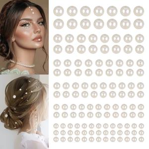 220pcs/시트 믹스 3mm/4mm/5mm/6mm 헤어 진주 스틱 자기 접착제 진주 스티커 페이스 진주 스티커 헤어 페이스 메이크업
