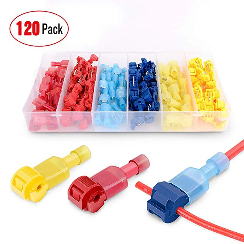 60/120/160/180/240/360PCS T-탭 커넥터 빠른 전기 케이블 커넥터 스냅 스플 라이스 잠금 와이어 터미널 압착 와이어 터미널