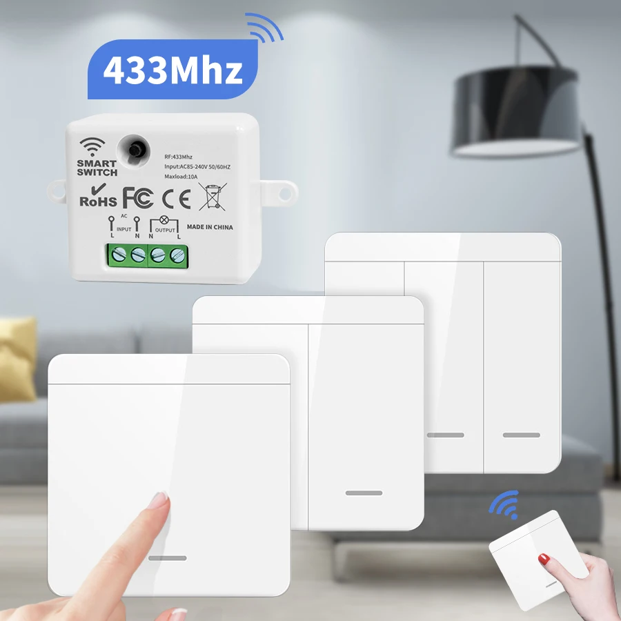 TNCE RF433 릴레이 수신기, 무선 조명 스위치 433Mhz 미니 원격 제어, 1/2/3Gang 벽 송신기 스위치, Led 램프 팬 스마트