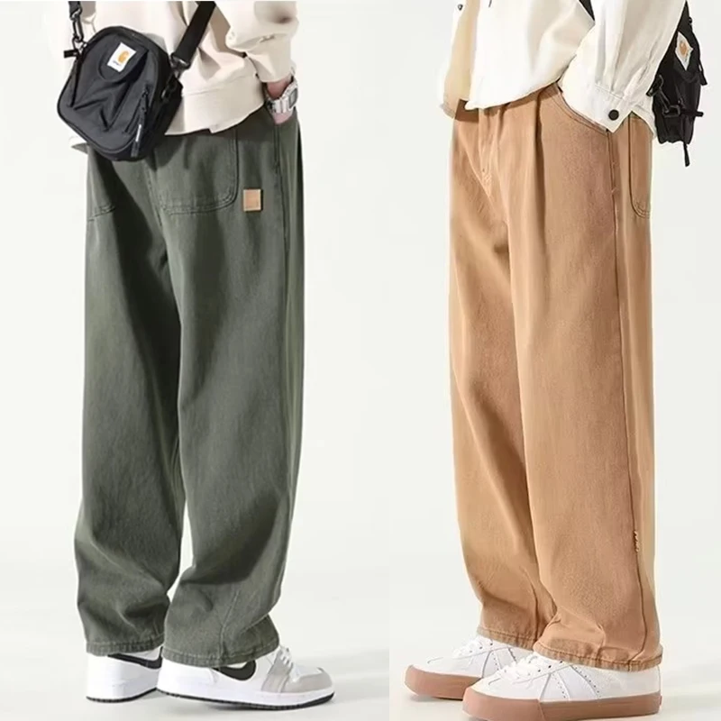 M-3XL 아메리칸 패션 브랜드 와이드 레그 팬츠 남성용, 그린 카키 조거, 헐렁한 드로스트링 카고 바지, Y2K 올 매치 바지