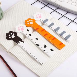 고양이 발 귀여운 나무 도구 눈금자 창의적이고 재미있는 15cm 스트레이트 눈금자, 신기한 만화 학생 스트레이트 눈금자 학교