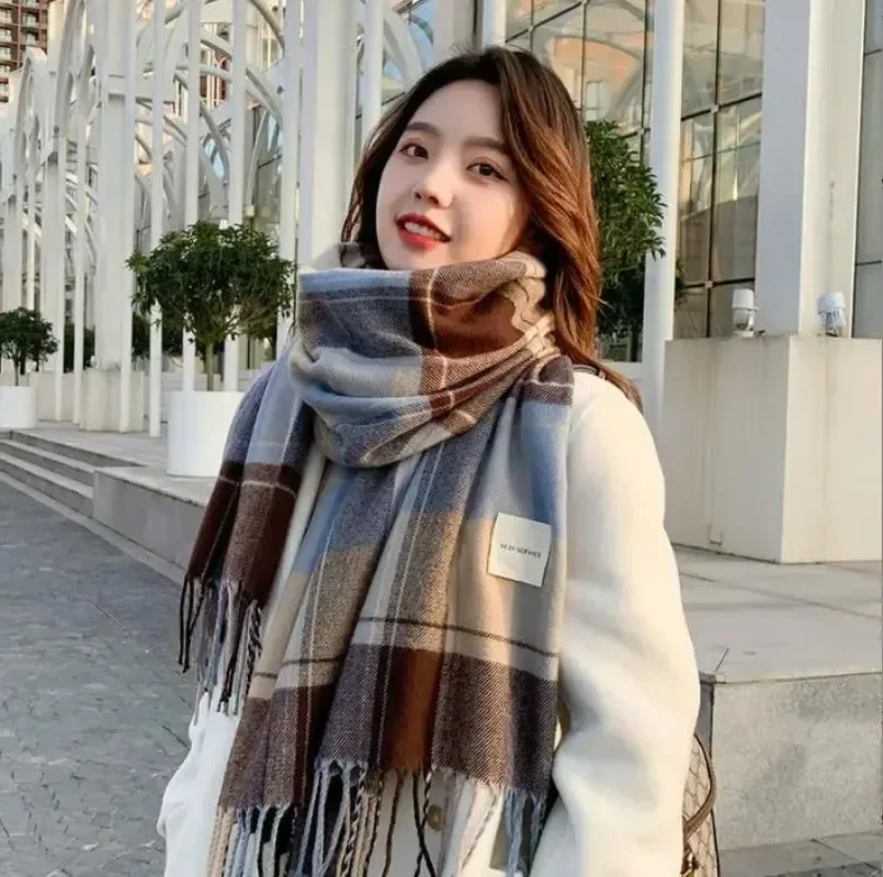 스카프 여성 럭셔리 격자 무늬 따뜻한 여행 스카프 캐시미어 겨울 파시미나 술 목도리 랩 Bufanda Long Casual New