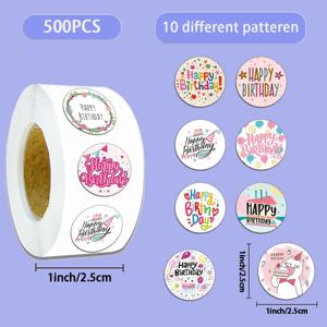 500PCS 만화 생일 축하 스티커 롤 선물 포장 장식 봉투 씰링 라벨 장난감 편지지 스티커