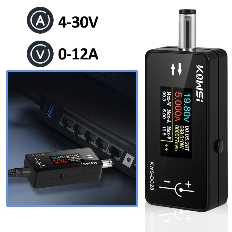 DC 4-30V 0-12A TFT HD 디지털 전압계 전력계 DC5.5*2.5 인터페이스 테스터 전압 전류 모니터 배터리 용량 감지기
