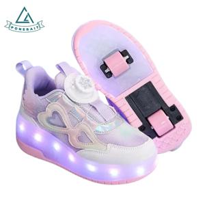 PONERAIT LED 롤러 신발 여성용 2 휠 스케이트 회전 버클 통기성 패브릭 초보자 친화적 인 운동화