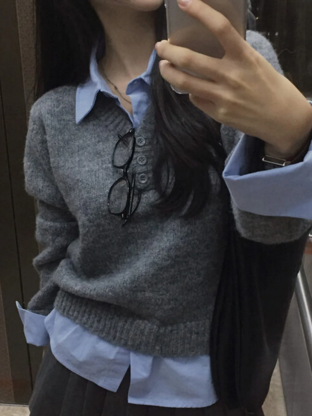 여성용 니트 스웨터 셔츠 칼라 가짜 투피스 가을 겨울 패션 한국 스타일 긴팔 폴로넥