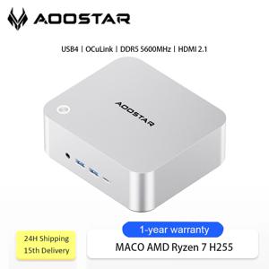 AOOSTAR MACO 미니 PC AMD Ryzen 7 H255 미니 PC 윈도우 11 WiFi 6 USB4 게이밍 PC DDR5 5600MHz 4개 디스플레이 4K/8K 지원 컴퓨터