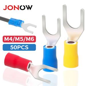 50PCS 포크 크림프 터미널 전선 커넥터 스페이드 러그 빠른 스플 라이스 케이블 절연 슈 플러그 연결 나사 용