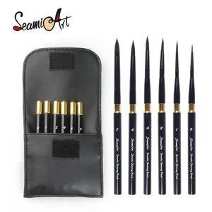 SeamiArt 6 개/대 휴대용 Pu 브러시 가방 분할 가능한 짧은 홀더 수채화 저널 페인트 브러시 미술 용품