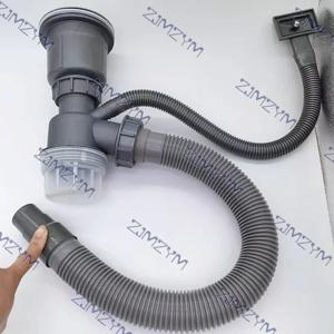 개폐식 단일 그릇 싱크 배수 호스 세트 냄새 방지 주방 두꺼운 파이프 빠른 배수 스톱 밸브가있는 이중 필터