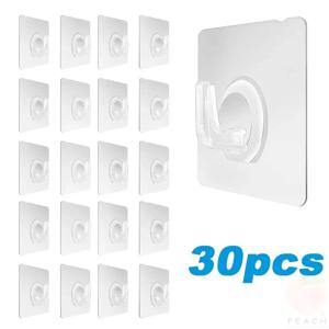 30PCS 벽 후크 투명 강한 자기 접착제 키 수건 문 벽 걸이 교수형 주방 욕실 액세서리 후크