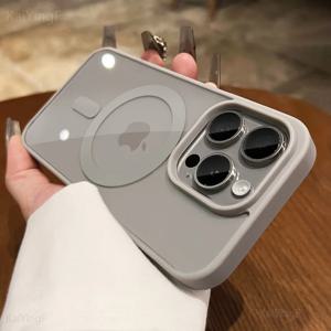 Magsafe 투명 케이스 용 럭셔리 iPhone 16 15 14 13 12 11 Pro XS XR Max 미니 플러스 자기 무선 충전 케이스 커버