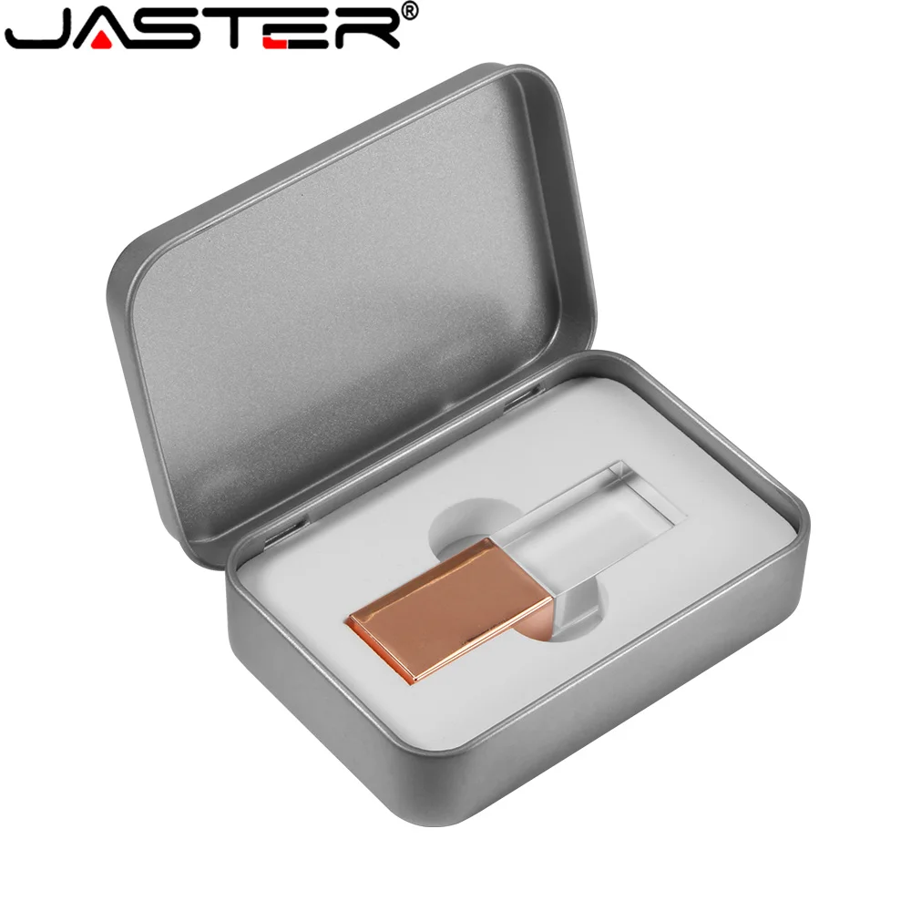 JASTER USB 2.0 플래시 드라이브 크리스탈 Pendrive 4GB 8GB 32GB 64GB 128GB 메모리 스틱 투명 유리 펜 드라이브(맞춤형 로고 없음)