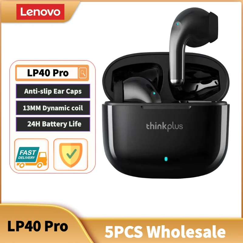 5pcs 오리지널 Lenovo LP40 PRO 무선 이어폰 Bluetooth 5.0 듀얼 스테레오 소음 감소베이스 터치 컨트롤 긴 대기