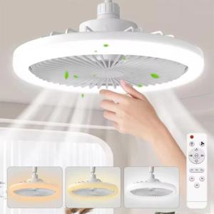 모던 소형 천장 선풍기 조명, E27 LED D25cm 스마트 리모컨 침실 팬 램프, 서재 주방 홈 장식