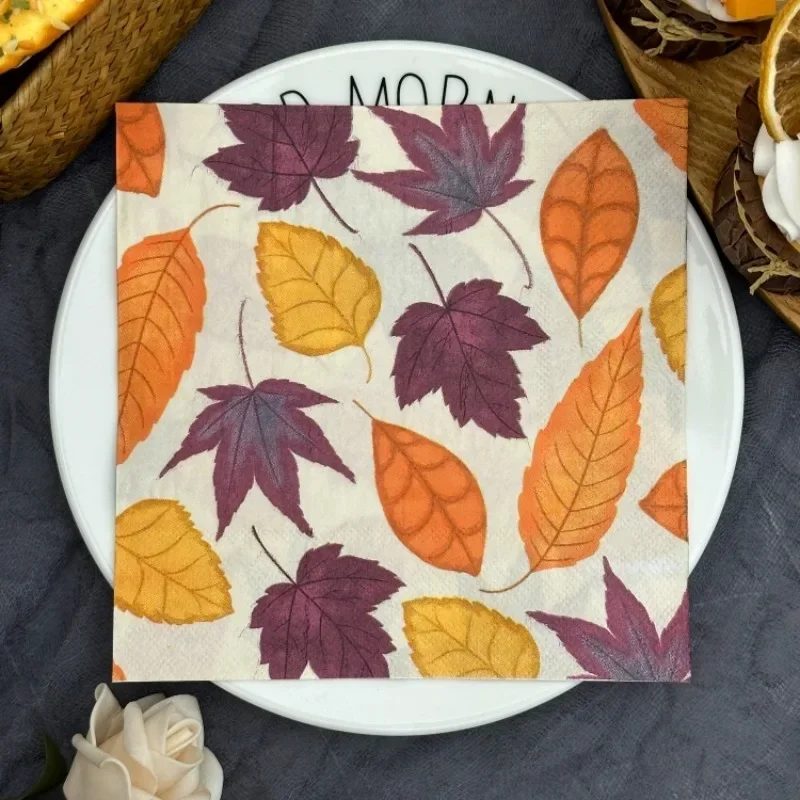 10/20pcs 33cm 2Ply 다채로운 추수 감사절 파티 냅킨 다채로운 메이플 리프 인쇄 와인 유리 꽃 접는 DIY Decoupage 종이