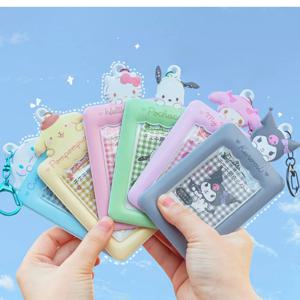 Kawaii Sanrio 카드 홀더 만화 키티 Cinnamoroll 멜로디 Kuromi 버스 Id 카드 보관 키 체인 장식 장난감 소녀를위한 선물