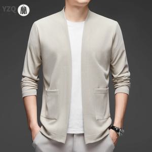 새로운 남성 비즈니스 캐주얼 긴팔 솔리드 컬러 망토 재킷 니트 편안하고 세련된 올 시즌 다목적 탑
