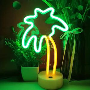 코코넛 야자수 네온 사인 라이트 홀더 베이스 LED 테이블 램프 배터리/USB 전원 팜 홈 크리스마스 파티 장식