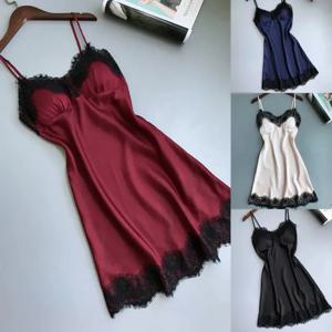 숙녀 섹시한 실크 새틴 나이트 드레스 민소매 Nighties v 넥 나이트 가운 Nightdress 레이스 잠옷 Nightwear 여성용 S-3XL