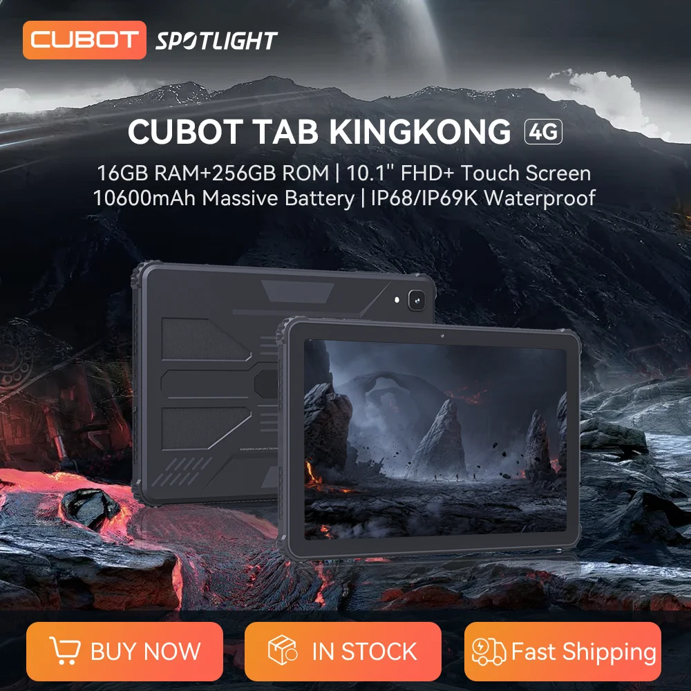 Cubot TAB KINGKONG, 견고한 태블릿 Android 13, IP68 방수, 16GB RAM(8GB+8GB 확장), 256GB ROM(TF 카드 최대 1TB 확장 지원), 10.1인치 FHD+ 화면, 10600mAh 배터리, 4G 태블릿pc, tablet, OTG, GPS, WIFI, 16MP, 옥타 코어, 듀얼 4G, 듀얼 스피커, 장바구니 및 컬렉션에 담기