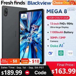 블랙뷰 MEGA 8 태블릿 13인치 FHD+ 90Hz 디스플레이 AI 11000mAh 256GB/512GB 안드로이드 15 50MP 카메라 4개 박스 스피커 4G 패드 PC